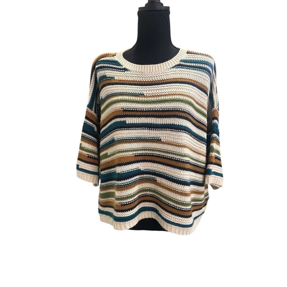 John Paul Richard Womens Open-Knit Multicolor Pullover Sweater Blouse Size M